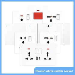 UK Tomada de Alimentação Padrão com Dual USB, Tomada de Parede, Tomada Elétrica, Tipo-C, Tomada de Parede, Branco, 1 Gang, 2 Gang, 3Gang, 2Way Switch, 5Pin, 13A