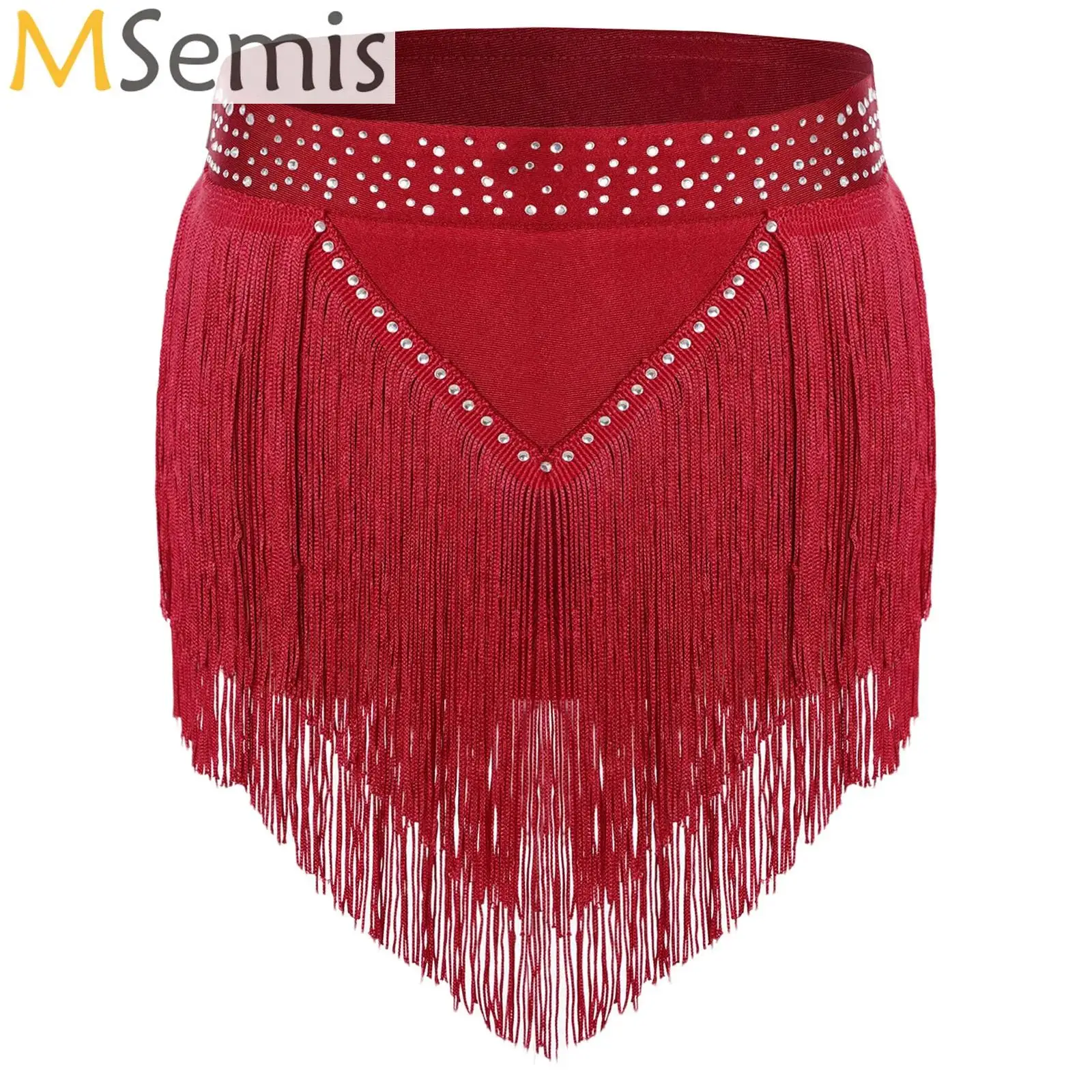 

Girls Tassel Belly Dance Shorts Skirts Kids Samba Fringe Latin Rumba Samba Tango Dancewear Rhinestone See Through Mesh Bottoms