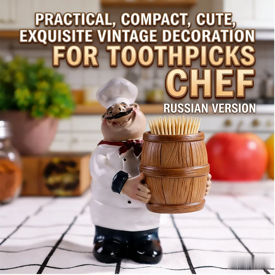 Creative Resin Chef Toothpick Holder Decorative Tabletop Sculpture for Kitchen Dining&Coffee Table Home Decor Toothpick Storage