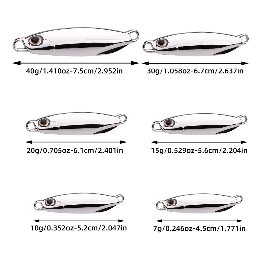 Plating Jigging Metal Jig Lure 7g - 40g Silver Metal Fishing Lures Artificial Jigs Baits Electroplated Fishing Lue Mackerel Bass