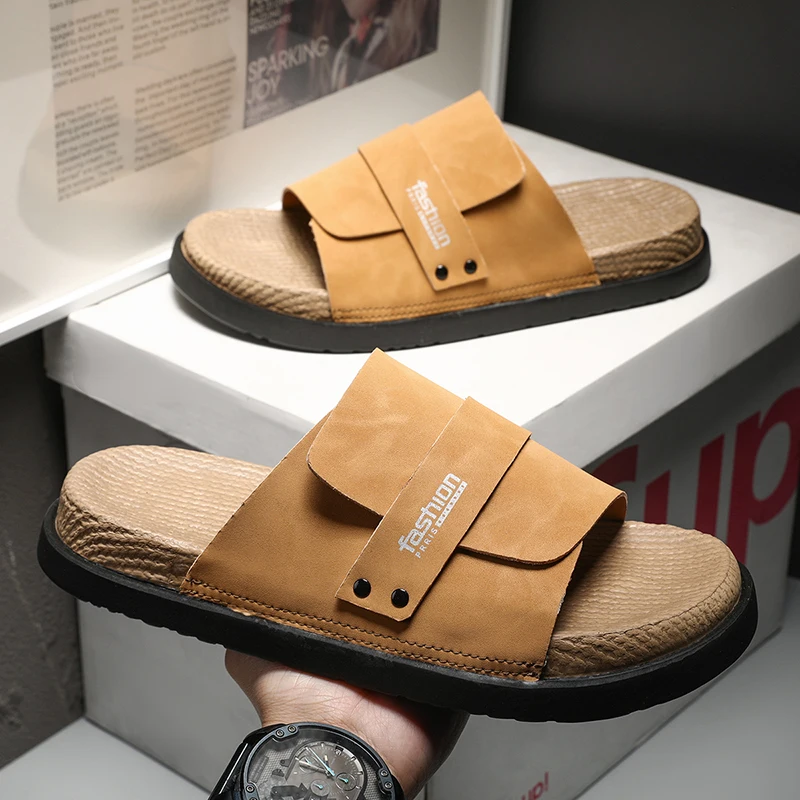 

2025 шлепанцы, мужские роскошные классические коричневые пробковые летние шлепанцы, модные женские тапочки на плоской подошве, уличные мужские сандалии-мулы