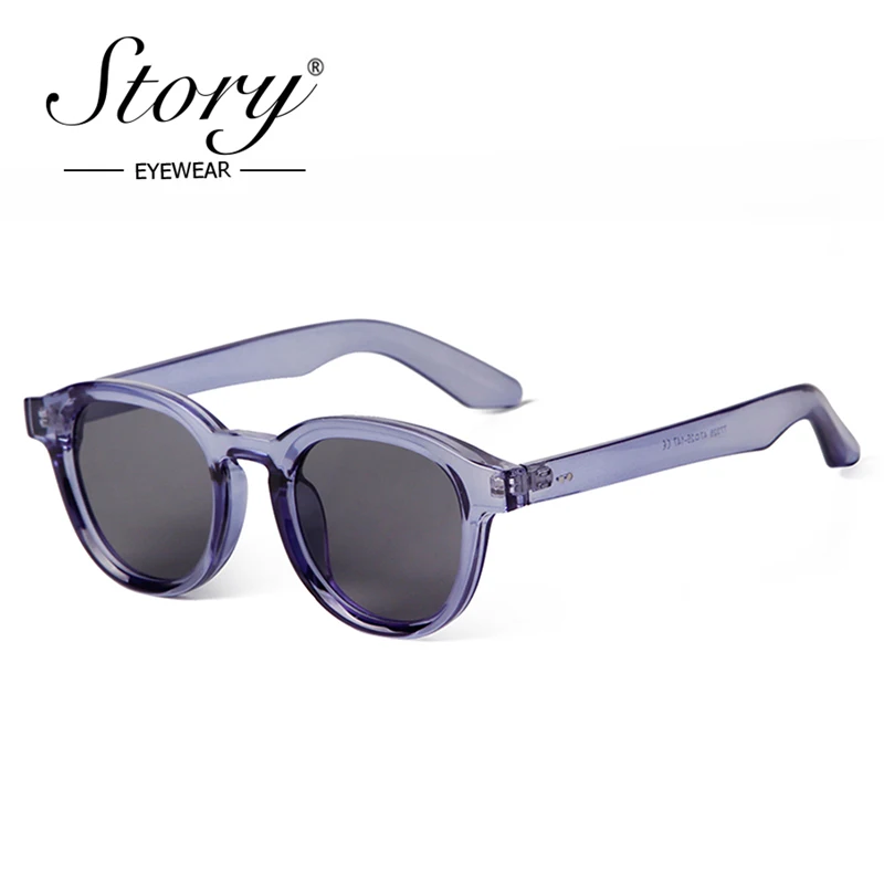 STORY Fashion Blue Round Sunglasses Women Luxury Brand Designer Trend Vintage Rivet Oversize Men Sun Glasses Gafas De Sol S77328