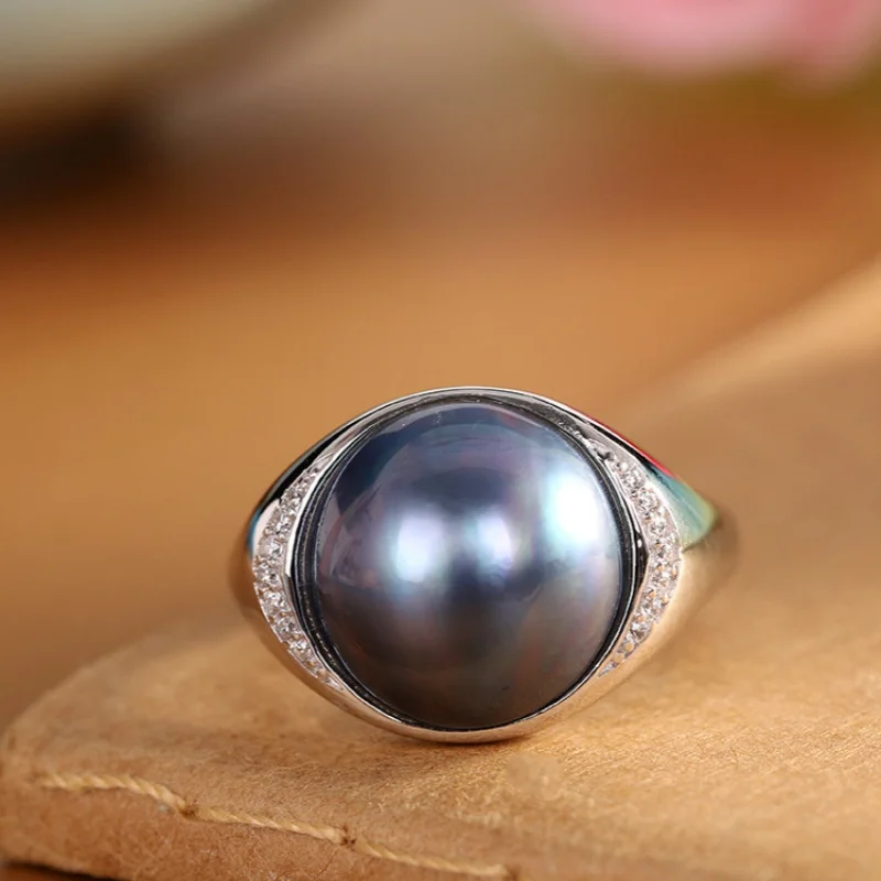 S925 Sterling Silver Charms Rings for Women Men Simplicity Geometric Pattern Inlaid Mabe Pearl Fashion Jewelry Wholesale