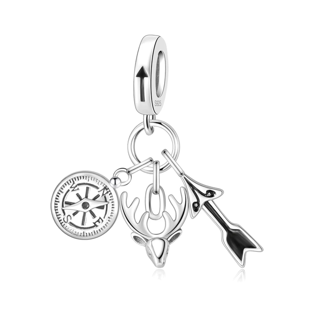 

Pan Charms Original Compass Antlers Dangle Charm Bracelet Pendant Jewelry