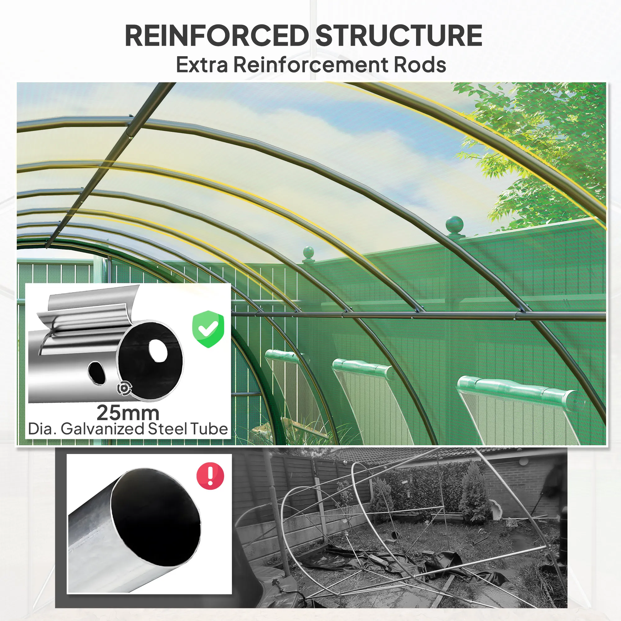 6 X 3(m) Upgraded Polytunnel Greenhouse with 2 Hinged Doors & 8 Windows, Green