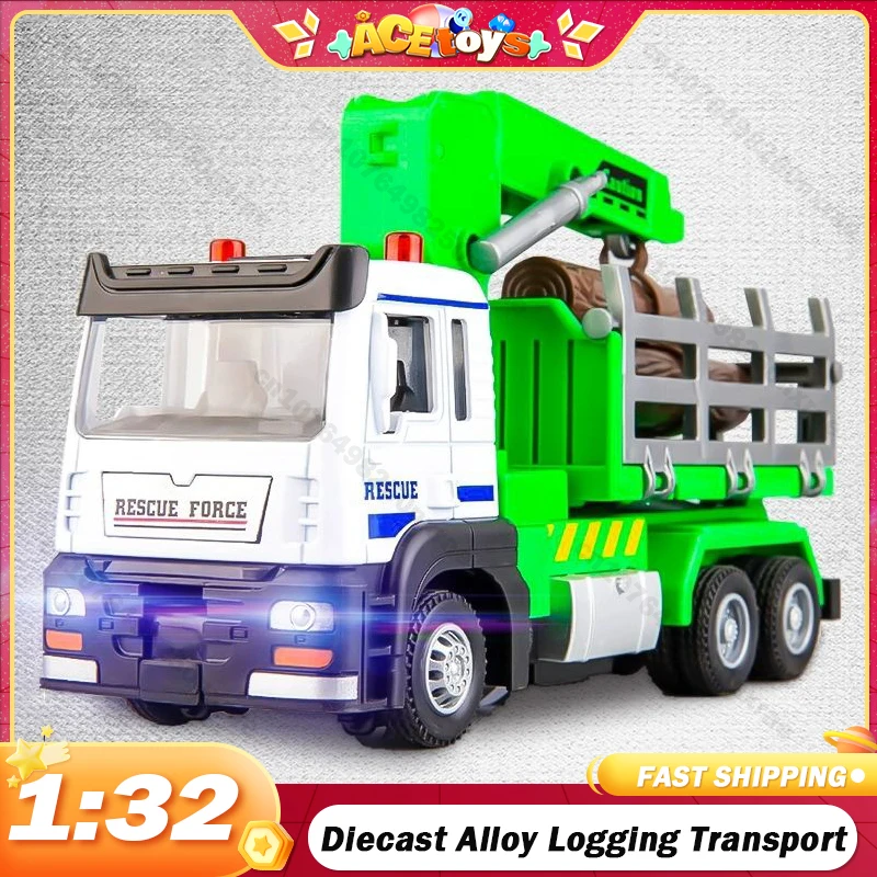 

1:32 Diecast Alloy Logging Transport Vehicle Truck Model Simulation Toy Engineering Truck Pull Back with Light for Children Gift