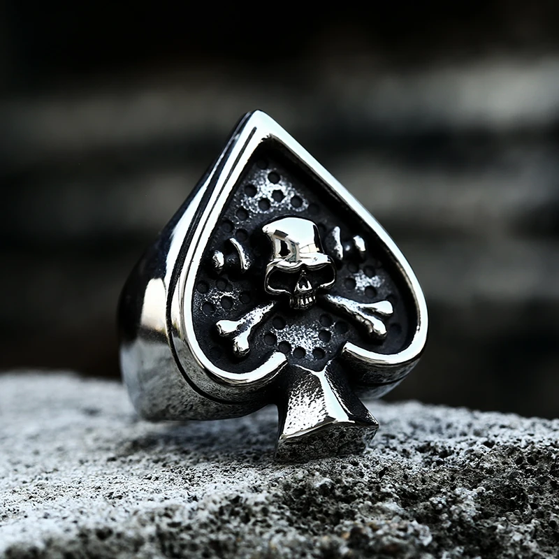 BEIER drop shipping skull bite rose poker design ring stainless steel Gothic personality men Punk rock jewelry Gift  BR8-603