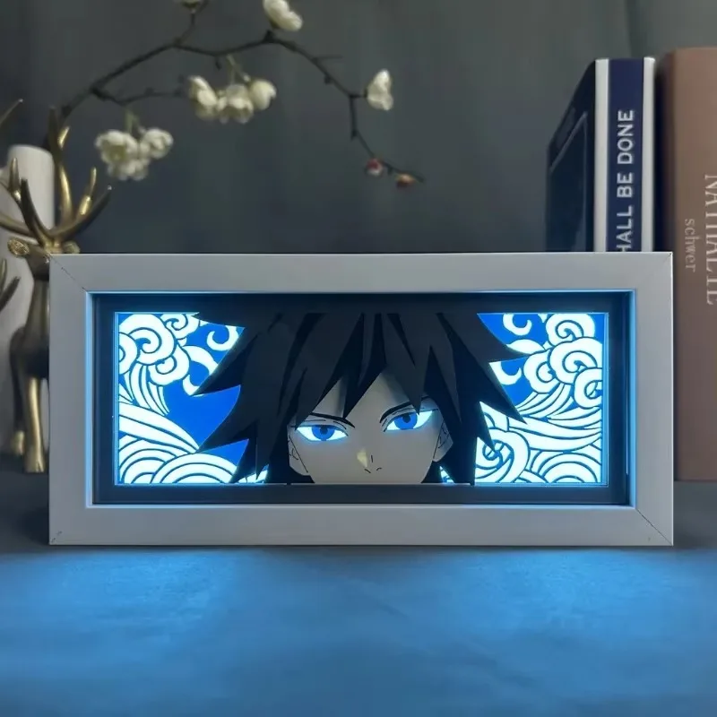 Anime Demon Slayer Paper Carving Lamp Tanjirou Giyuu Inosuke Nezuko Paper Cut Shadow Box Bedroom Decoration Led Light Toy Gifts