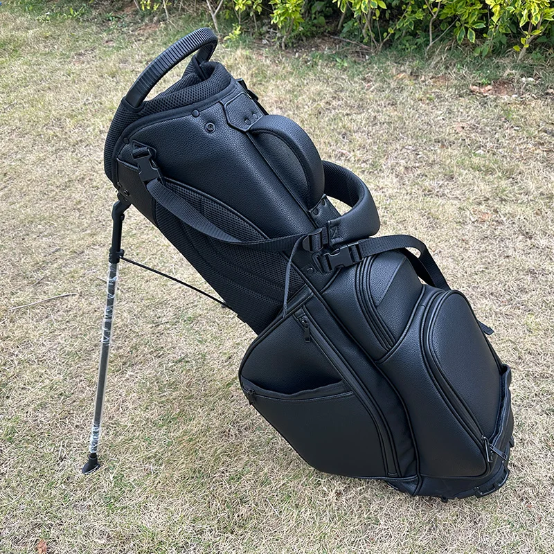 Hot Sale Black PU Leather Golf Bag Custom Logo Stand Attachment Portable Embroidery Golf Stand Bag For Men