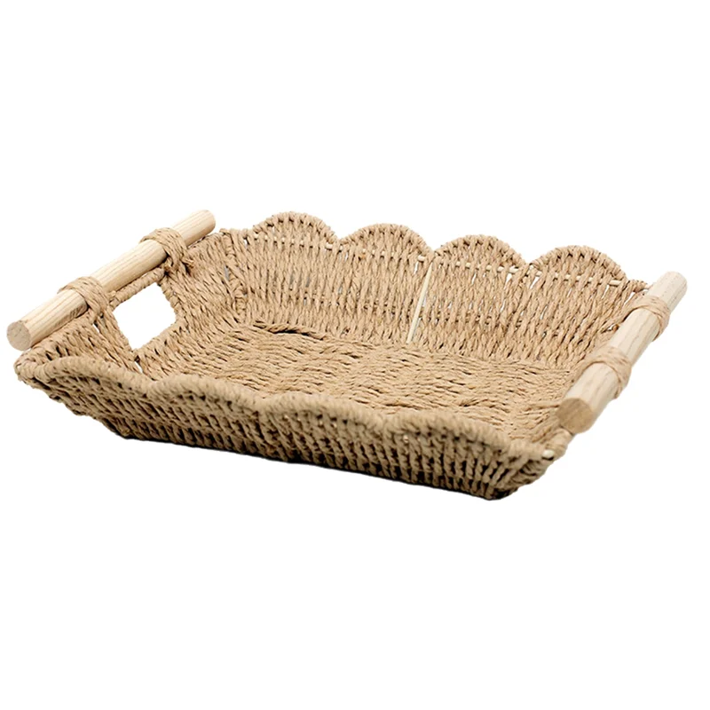 

EMECE-Wavy Edge Rectangular Tray Coffee Table Decorative Tray Desktop Storage Basket Weaving Basket