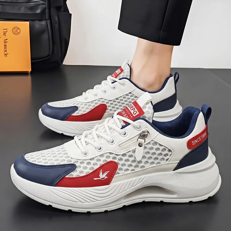 Men's Summer Mesh Breathable Casual Sports Shoes Thick Sole Height Increasing Running Dad Sneakers
