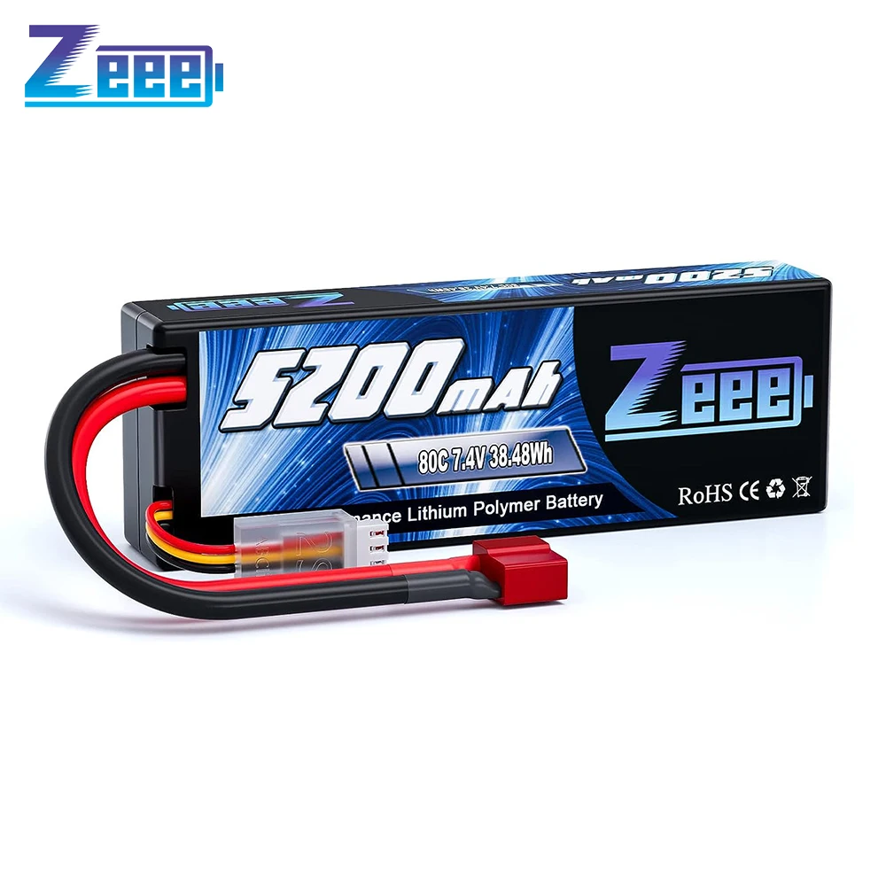 Zeee 2S Lipo Bateria 7.4V 80C 5200mAh Harddcase T Plug para 1/8 1/10 RC Car Truck Tank RC Buggy Truggy RC Avião Peças de Corrida