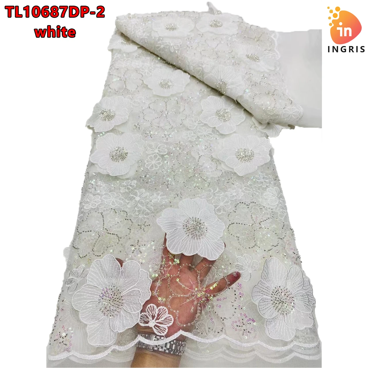 

2024 High Quality African Embroidery 3D Flower Sequin Lace Fabric Latest Nigerian Lace Fabric Women Party Dresses TL10687DP