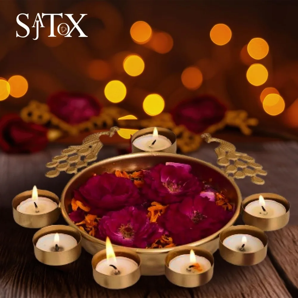 وعاء أورلي على شكل طاووس دائري مزخرف ديوالي دياس وعاء منزلي جميل مصنوع يدويًا للزهور العائمة والشموع المضيئة للشاي