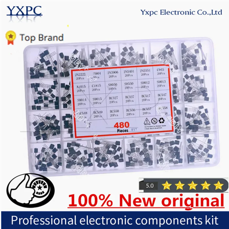 

24values*20pcs=480pcs TO-92 Transistor Kit assortment box 2N2222 2N3904 2N3906 2N5401 2N5551 S8050 S8550 S9012 S9013 BC327 BC550