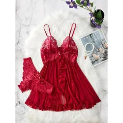 Women nightdress sexy lace fossil bow nightgown mini dress V neck full slip babydoll lingerie sleepy Wear & dresses