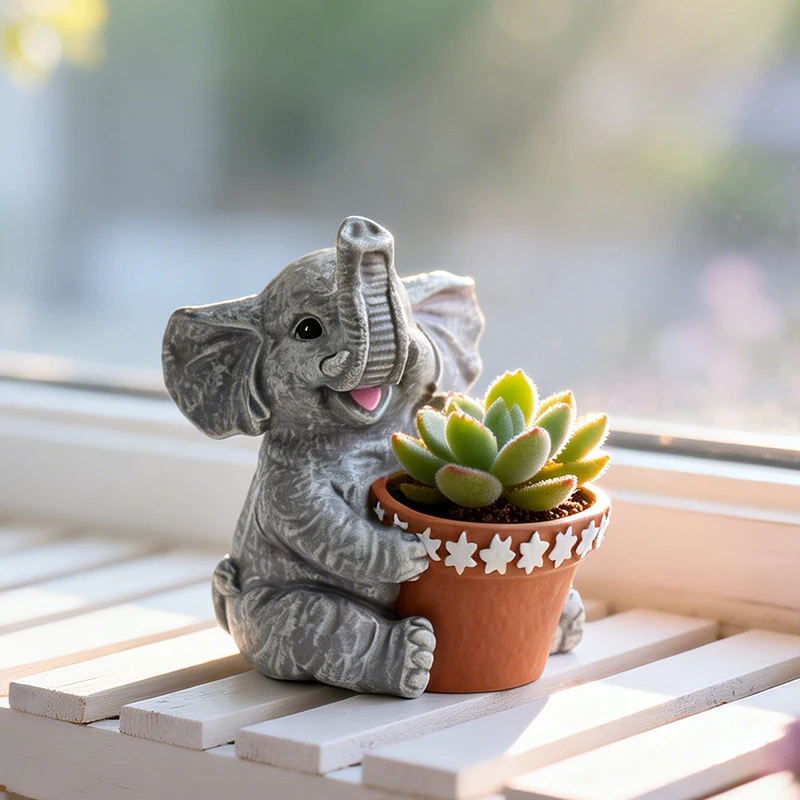 Statue de plante en forme d'éléphant vintage, porte-pot pour plantes succulentes, fleurs, décoration intérieure et extérieure, patio, jardin, maison, cadeau de déménagement unique