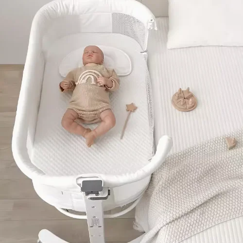 신생아용 다기능 휴대용 접이식 아기 침대, 침실 나무 높이 조절 침대 