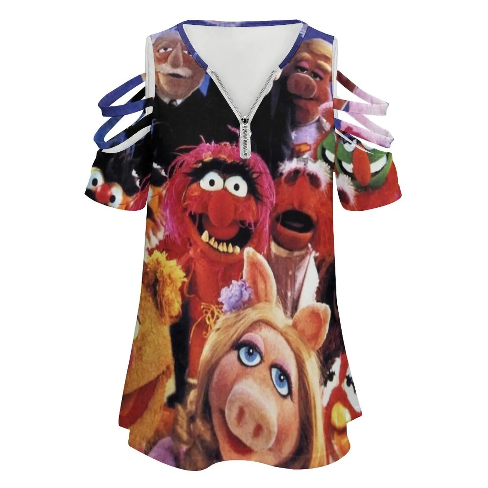 The Show-Vintage Cast Retro Tv Women Zipper Sexy Printed Vintage T Shirts Tops Full Print T-Shirt Show S Miss Piggy Fozzy Bear