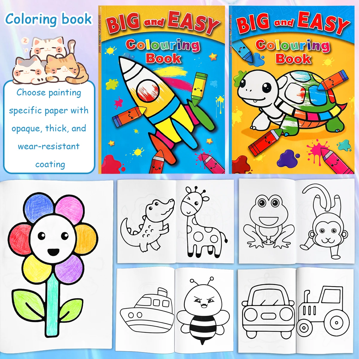 A large-format, minimalist coloring book; helps improve hand-eye coordination and is perfect for parties and the back-to-school