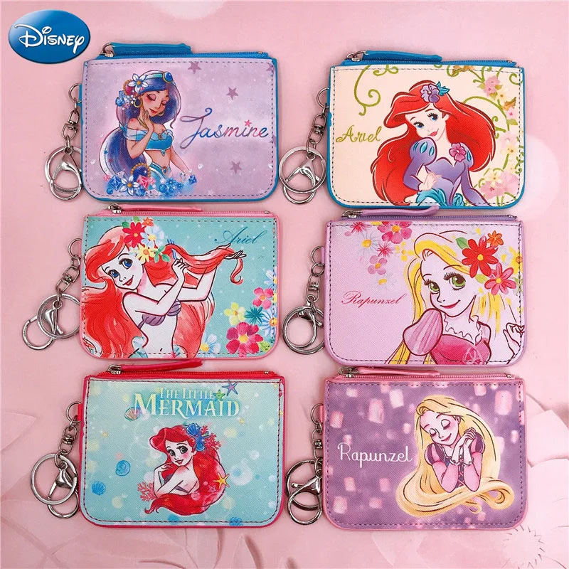 Disney Girl Princess portamonete bambini PU Leather Zipper Mini portafoglio corto donna carta di credito ID studente Campus Card Hold