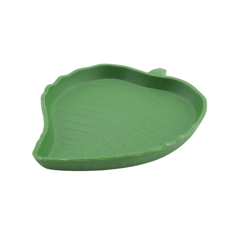 2 Piece Leaf Shape Reptile Food Water Bowl Green Reptile Plate Dish Drinking Bowl For Tortoise Corn Snake Crawl Pet