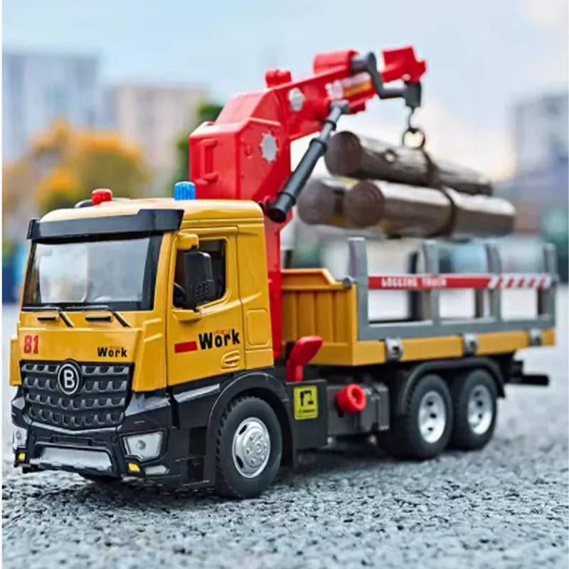 

1:24 scale Large Alloy Wood Transporter Simulation Multi-function Crane Toys Engineering Car Static Collectible Gift Souvenir