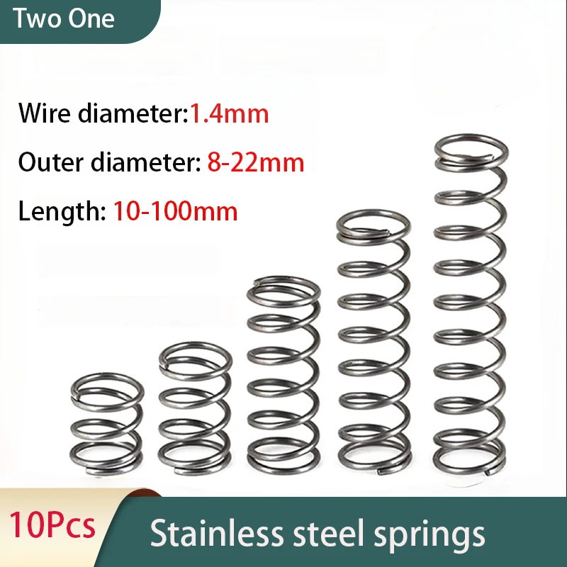 65Mn compression spring, spring steel wire diameter is 1.4 mm, used for return and pressure reset applications.