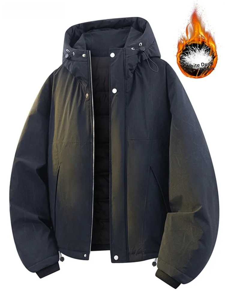 

Мужская зимняя куртка большого размера с флисовой подкладкой, свободного кроя, в стиле тай-дай, из полиэстера, для повседневной носки, городской стиль