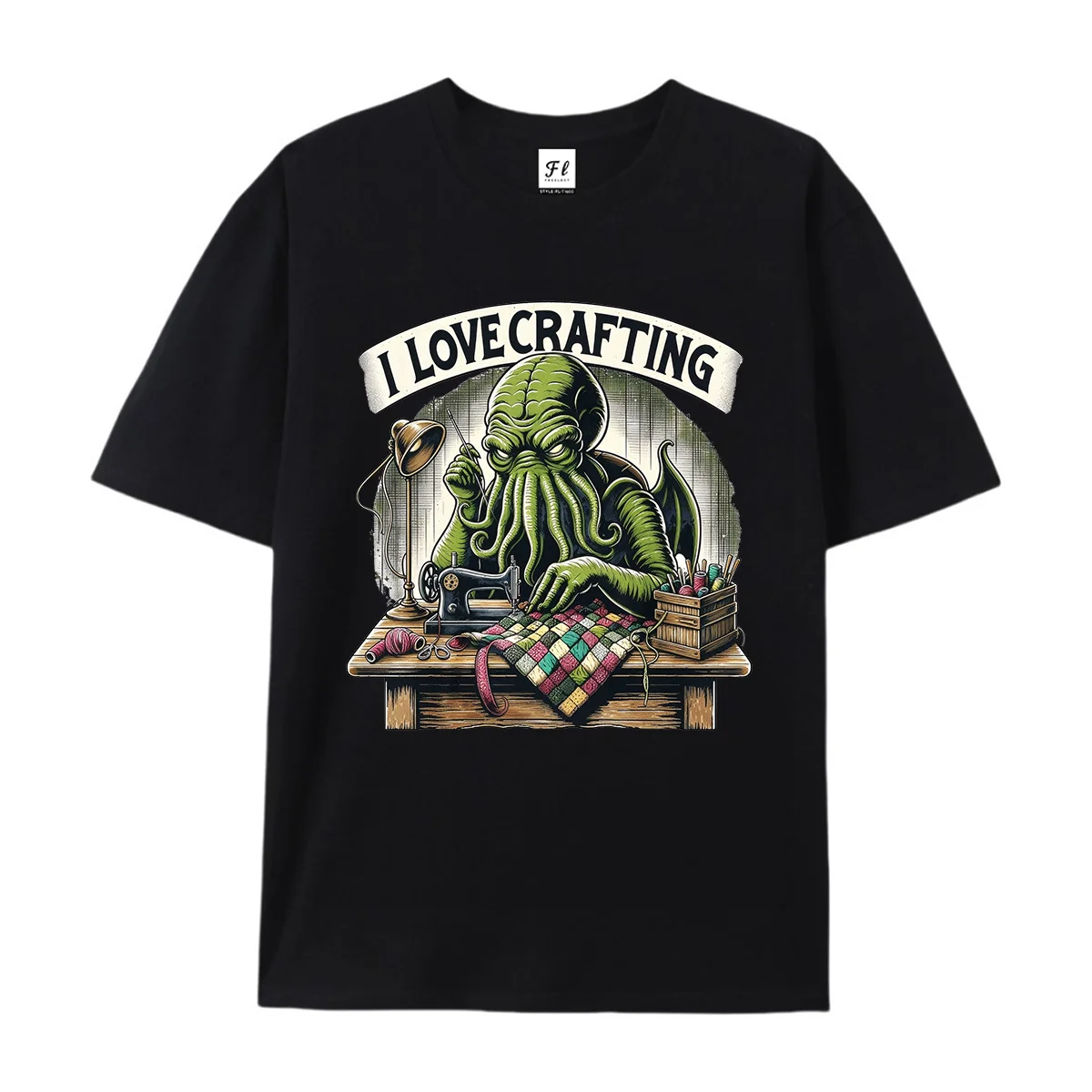 Unisex Cotton Crew Neck Short Sleeve T Shirt I Love Crafting Cthulhu Sewing Quilting Graphic Tee Retro Funny Horror Craft Lover