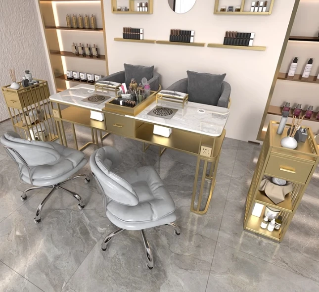 High Quality Saloon Furniture Single Double Three Seater Manicure Table Luxury Salon Nail Technician Table