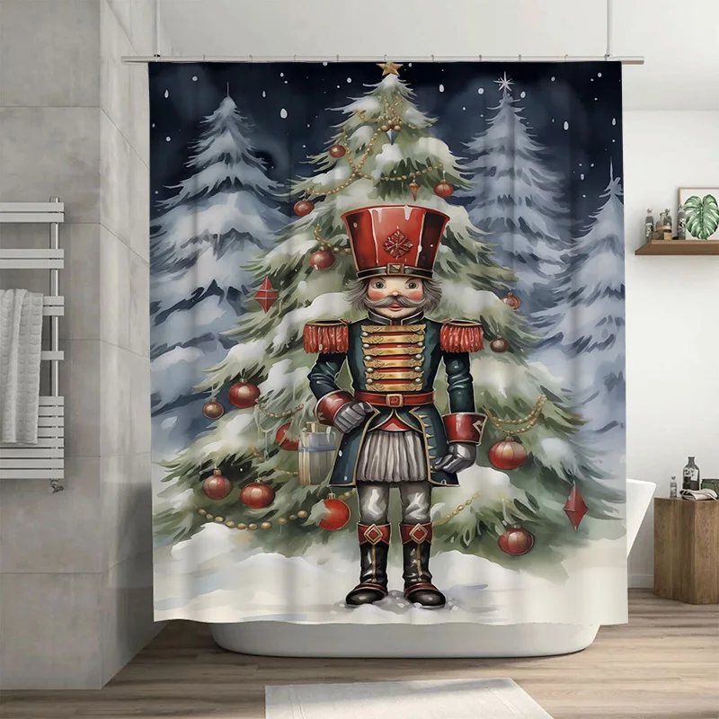 

Tuniu Charming Christmas Nutcracker Bathroom Shower Curtain Festive Holiday Decor Waterproof Fabric Panel for Festive Home