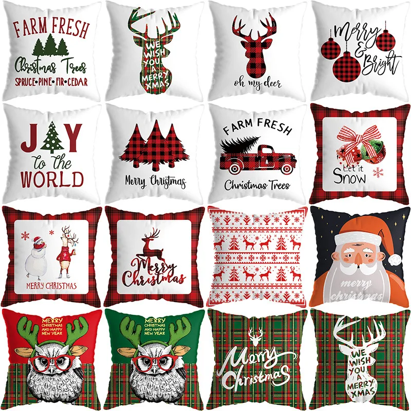 

2023 Christmas Decorative Pillow Cover 45*45 cm Pillowcase Santa Claus Cushions Cover Antlers Pillowcases Xmas Throw Pillow Case