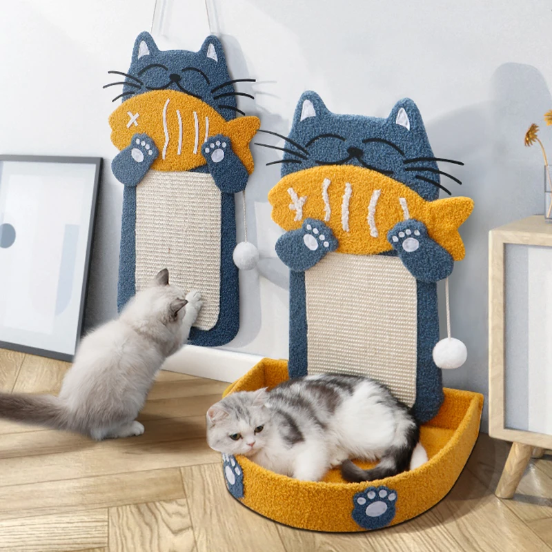 

Creative cat eating fish Cat scratching board litter integrated wear-resistant claw grinder vertical non-chip sisal cat toys