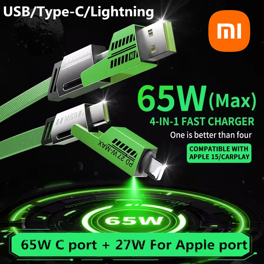 Xiaomi Usb Type C Multi Port Quick Charge Wire Line Pd 65w/27w 4 в 1 Mecha Кабель для быстрой зарядки данных Шнур для Iphone 16 Samsung