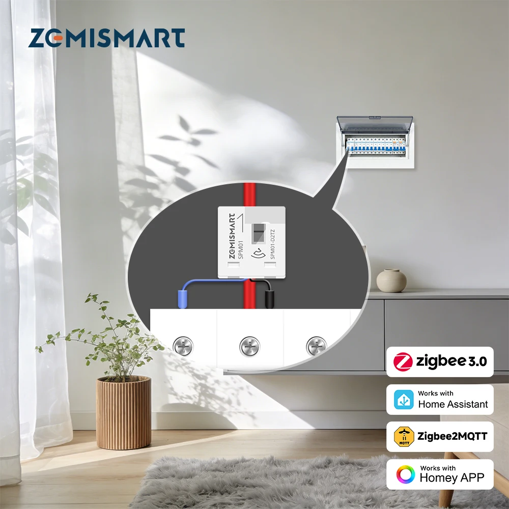 

Умный счетчик энергии Zemismart Zigbee 3.0, датчик мониторинга энергопотребления в реальном времени, 63А, работает с Zigbee2MQTT, Zigbee Home Assistant, Homey