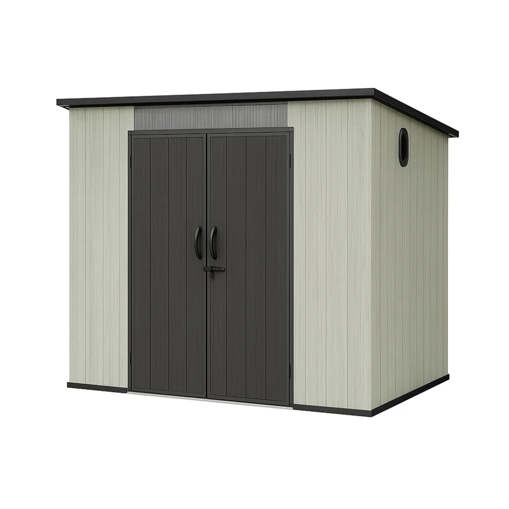 6x8FT Outdoor Resin Storage Shed with Transparent Windows & Louvered Vents, Plastic Tool Shed with Double Lockable Doors & Sloping Roof, Outside Garden Shed for Backyard, Patio, Lawn, Gray