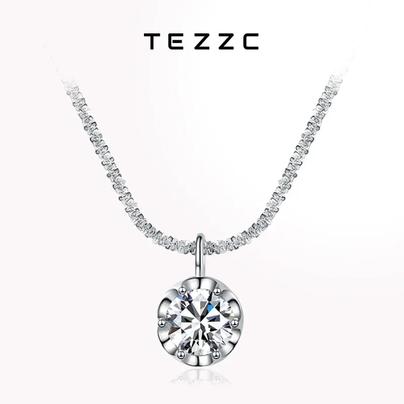 

Tezzc 1ct 2ct Moissanite Necklace for Women Wedding Jewelry 925 Sterling Silver with 18k Gold Plated Pendant Necklaces Gifts