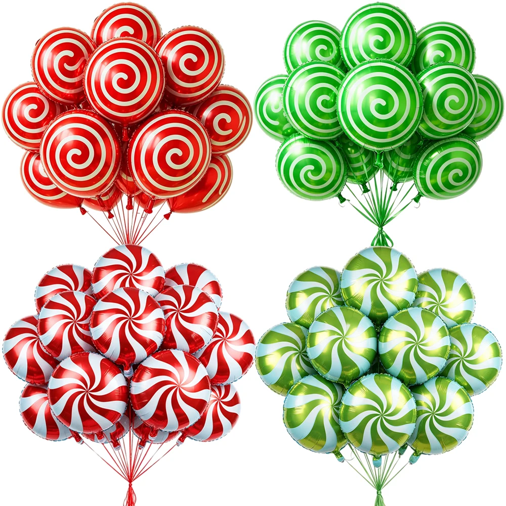 5/10/20/30 Stück Rot-Grüne Weihnachts-Süßigkeits-Spiralen-Lollipop-Folienballons Geburtstags- und Weihnachtsparty-Dekorationszubehör