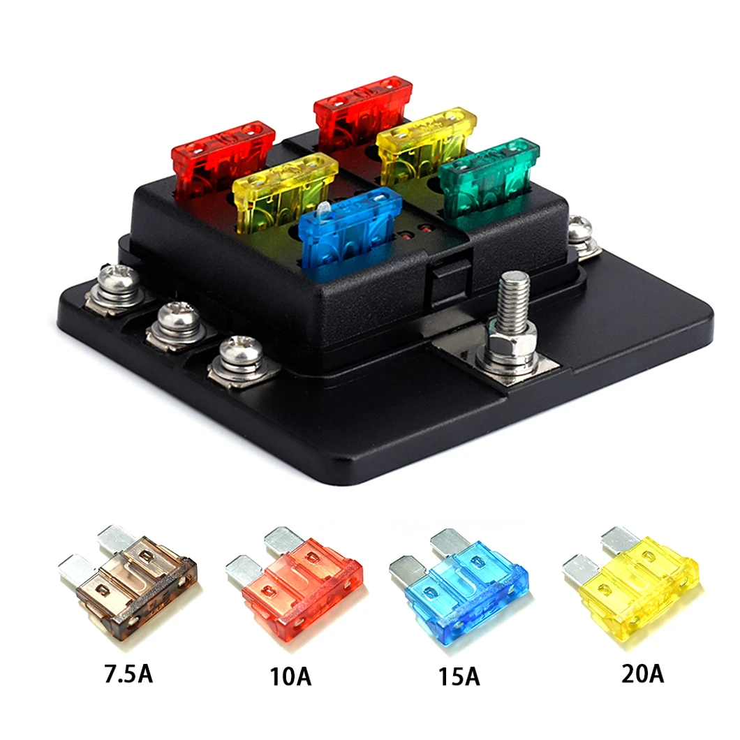 6/8/10/12-Way Fuse Box Medium size Blade Fuse Holder screw terminals Fuse box with LED indicator light