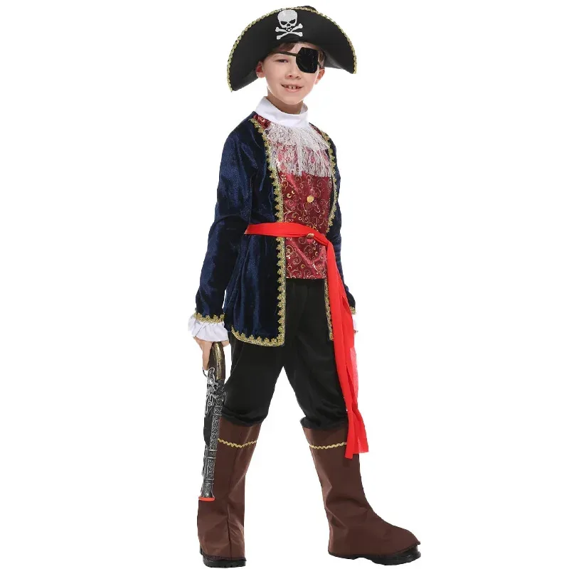 XT8Boys Conjunto de cosplay de pirata del capitán caribeño Jack con sombrero de calavera Piratas marineros traje de estilo militar vestir @ XT6!