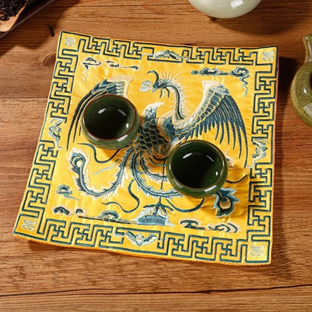 27cm Thick Coasters Cup Pad Chinese Style Cloth Embroidery Coasters Hot Milk Tea Mat Insulation Anti-Hot Pad Table Mats Phoenix
