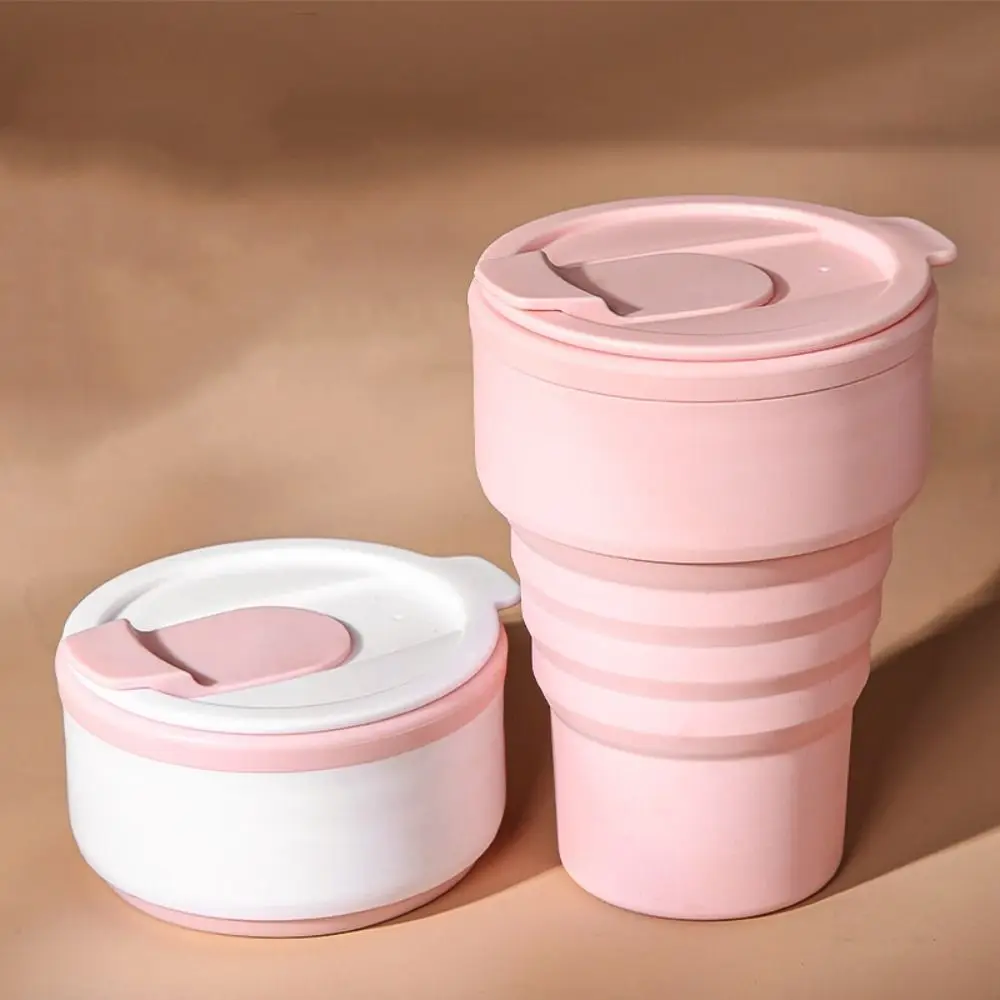 375ml Folding Coffee Cup with Lid Foldable Collapsible Cups with Lid Reusable Silicone Portable Travel Tumbler Kitchen
