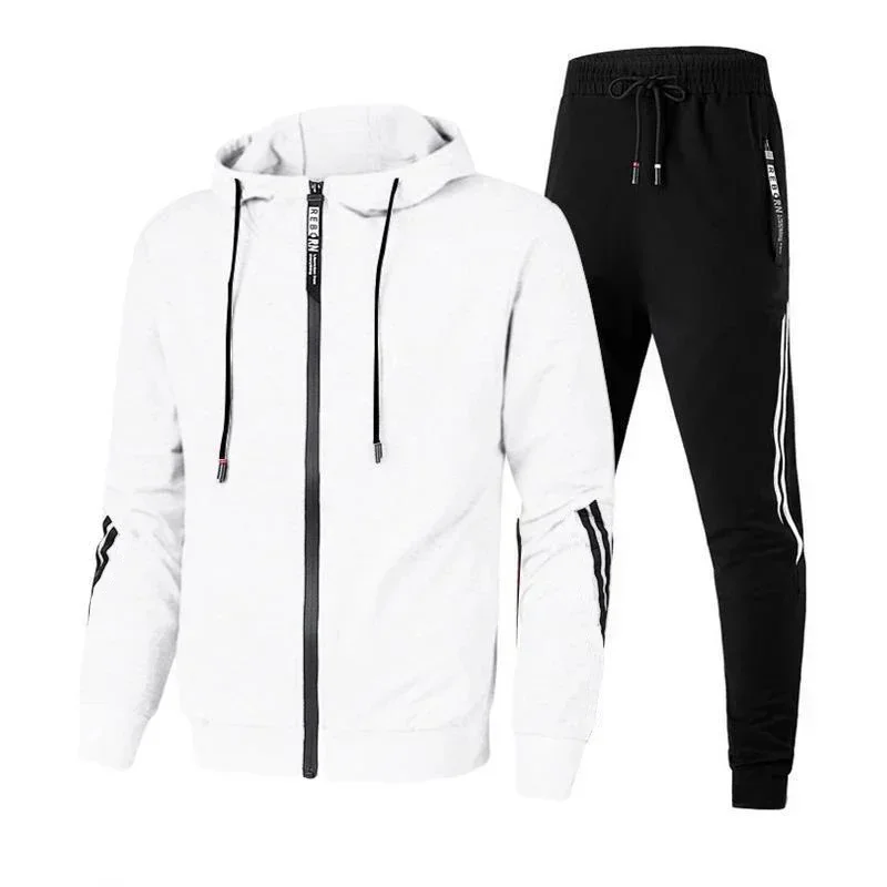 Zipper Fashion Male Sportswear Plus Size NEW Men\'s Striped Tracksuit Two Piece Suit Spring Autumn Sweatshirts and Sweatpants Set