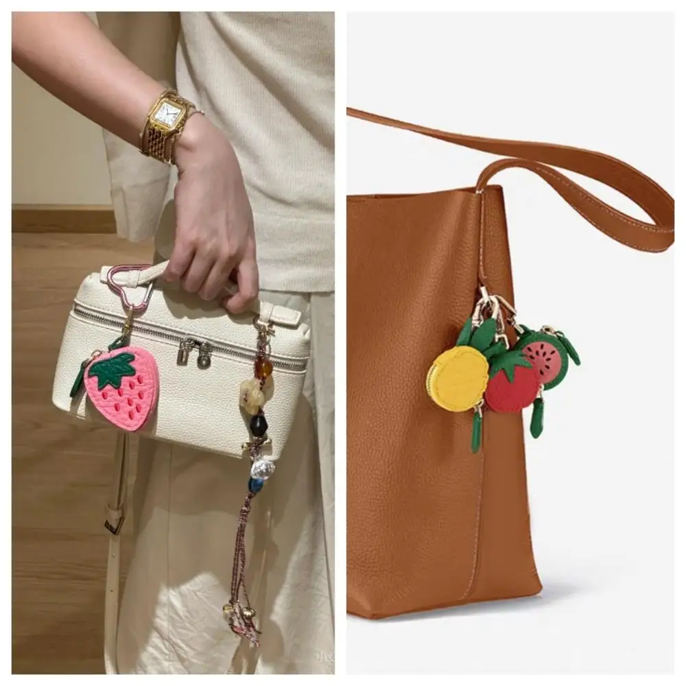 

Yellow Cherry Fruit Shape Coin Purse Strawberry Cute PU Leather Pendant Korean Style Keychain Earphone Bag Mini Storage Bag