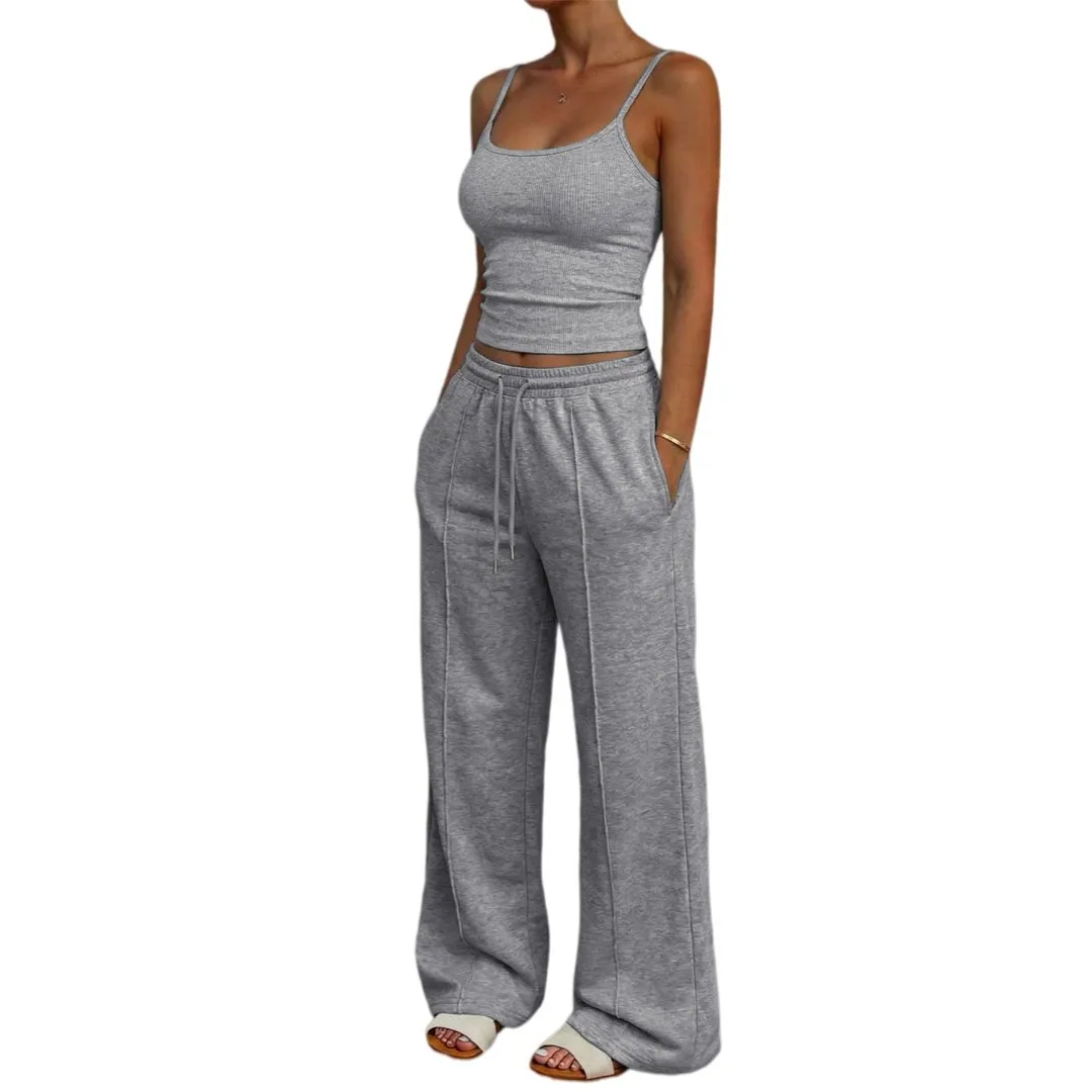 Conjunto Mujer: Top Corto y Pantalón Ancho Azul Marino - usage example