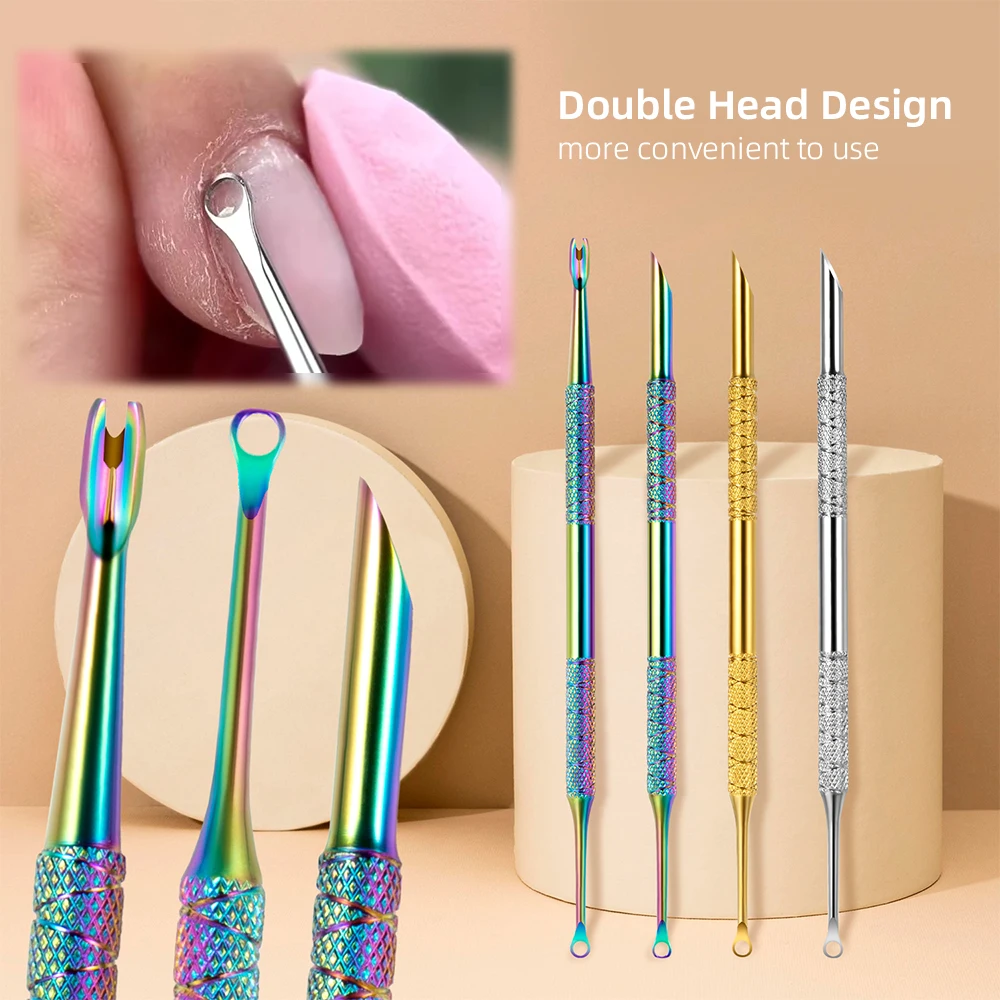 Dubbele Tip Rvs Cuticle Pusher Grinder Circulaire Afgeschuinde Rand Zachte Dode Huid Verwijderen Nail Tool Manicure Cuticle Care