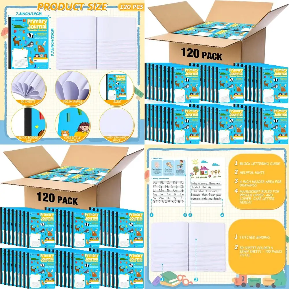 

Первичные журналы с животным принтом на 120 пакетов для K-2, 50 листов, синие, с местом для рисования и письма