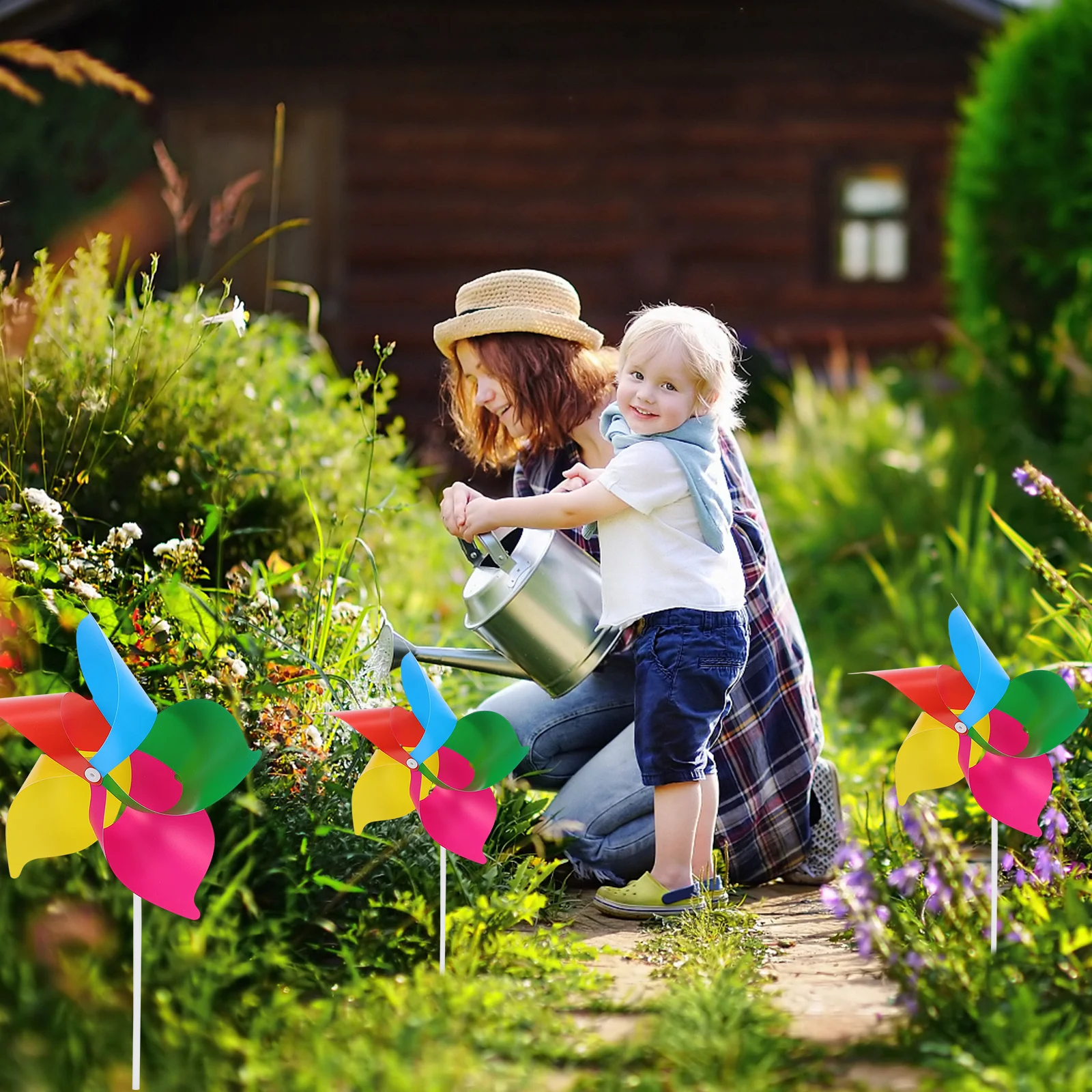 25 uds. Molino de viento de plástico colorido, molinetes de fiesta, Mini decoración giratoria, juguete al aire libre para niños, molinos de viento para niños