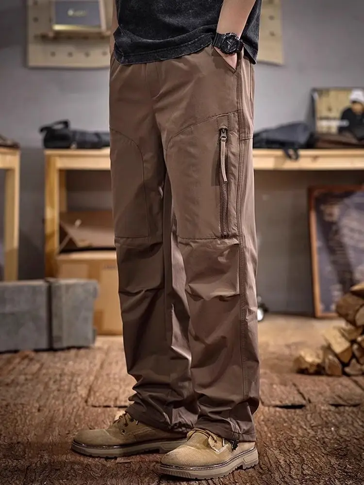 

Large Size Men's Casual Work Pants American Sle Outdoor Cargo Wide Leg Straight Cut Loose Fit Summer Leisure Trousers